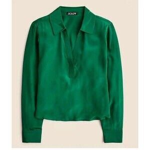 J.Crew Bungalow Popover Shirt Crepe de Chine Dark Green CF440 Size XXS NWT